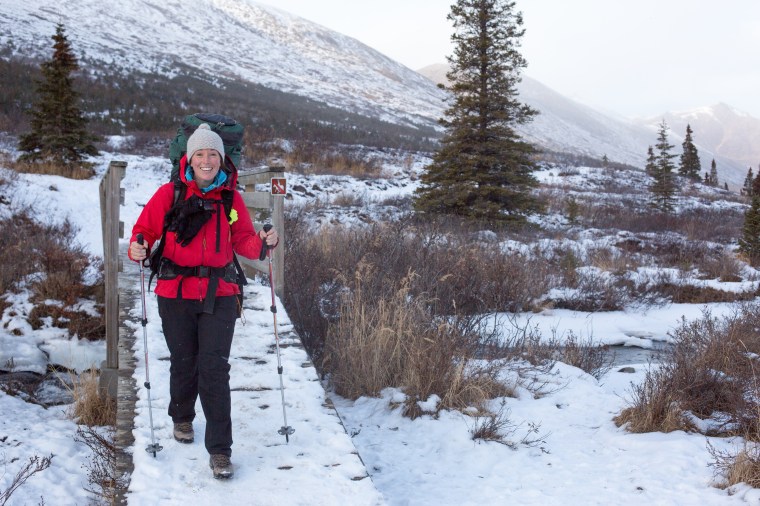 Molly backpacking on the South Fork Trail in Eagle River, Alaska. Photo by Kevan Dee. 