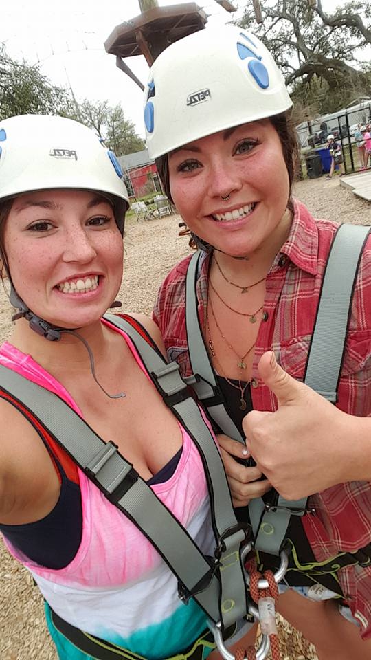 Kendyl and Julia getting ready for rock climbing. Photo courtesy of Kendyl Murakami.