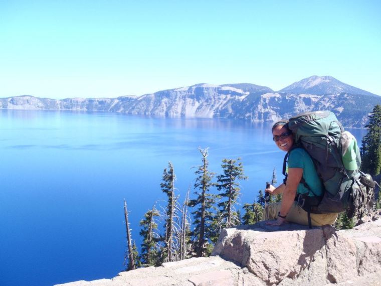 Molly Liston sits above Crater Lake on the Pacific Crest Trail. Photo courtesy of Molly Liston.