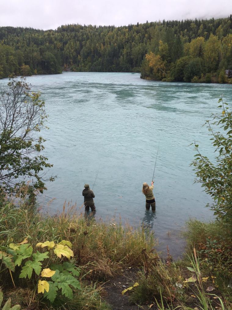 Katie Wasko and Monika fishing on the Kenai River in Alaska. Photo courtesy of Monika Fleming. 